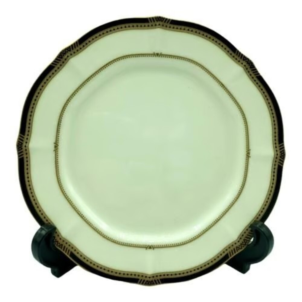 Noritake Ivory China Salad Plate 7" Pattern 7354 Gilded Age Gold Black Border